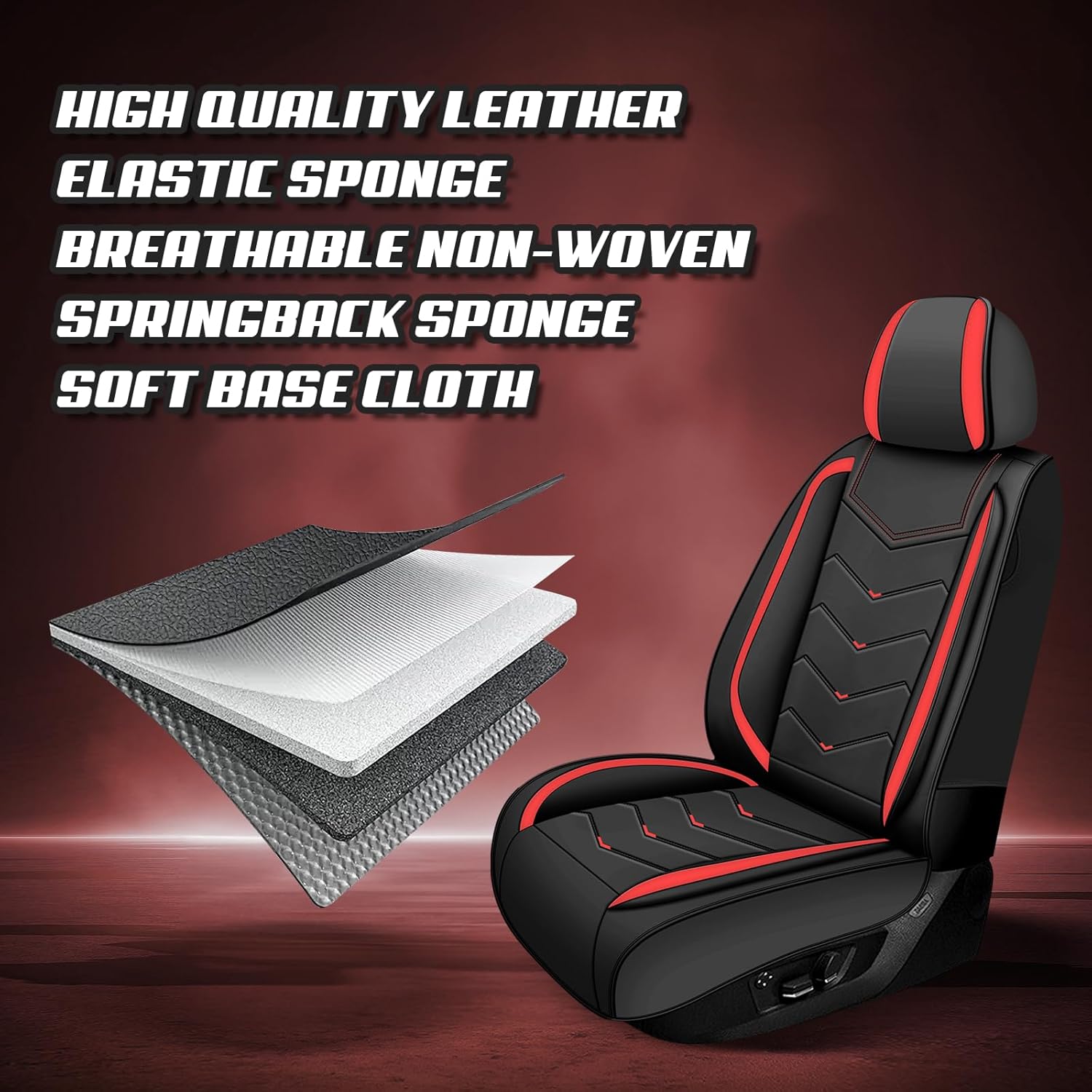 Car Seat Covers for Hyundai Kona N 2022-2026, Premium Nappa Leather Car Seat Cover, Stylish Sport Seat Covers， Automobile Seat Cover Sets.(Standard 2 Seats/Black Red)