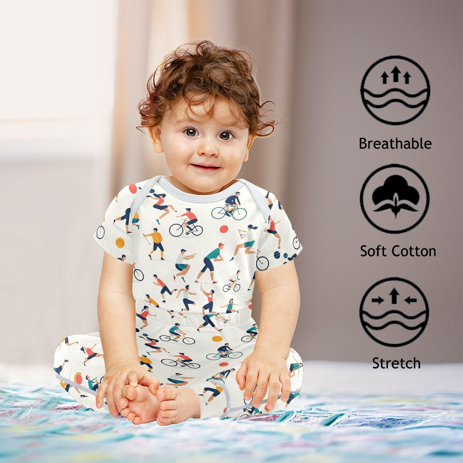 vvfelixl Baby Clothes Fun Sports Meeting Baby Bodysuits Set Unisex Short Sleeve Babys Pants Sets 0-3M