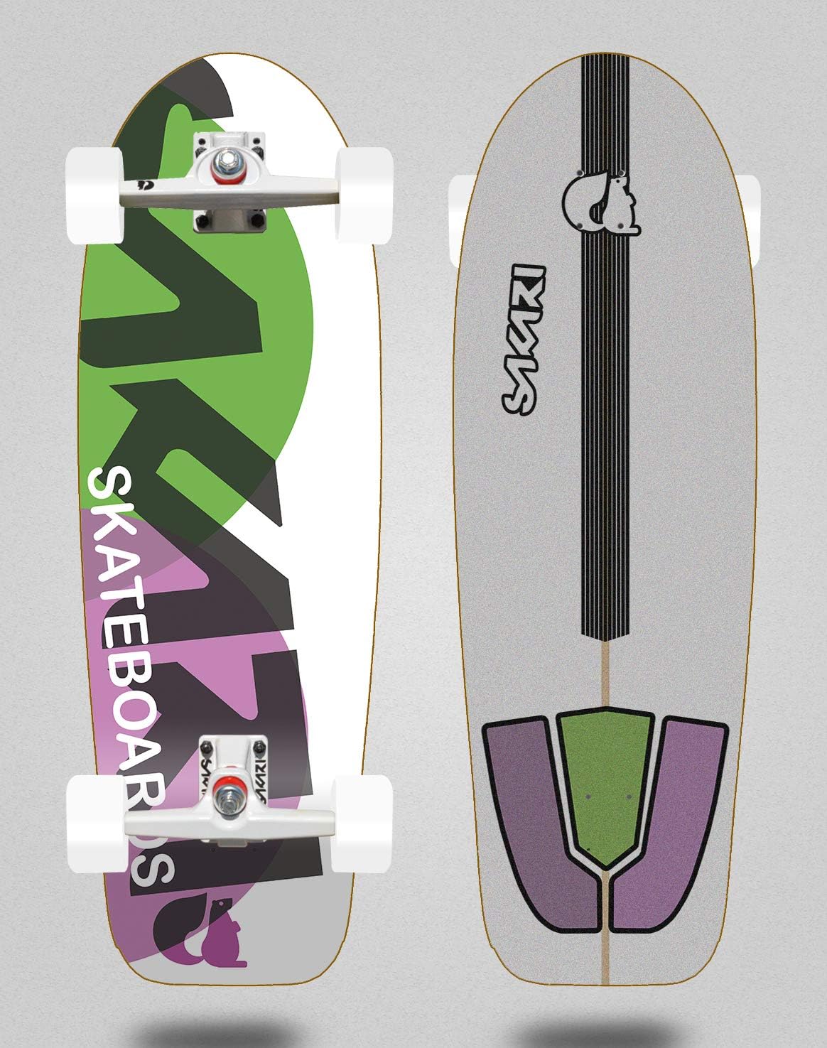 Surfskate Sakari Complete with SGI Surf Skate Trucks FUS Green Purple 30,5