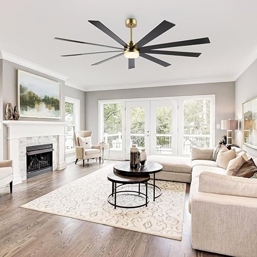 Miniatura 6 de Ventilador de techo con motor CC de 84 pulgadas con luz, control remoto de 6 velocidades, motor reversible, moderno ventilador de techo de 9 aspas