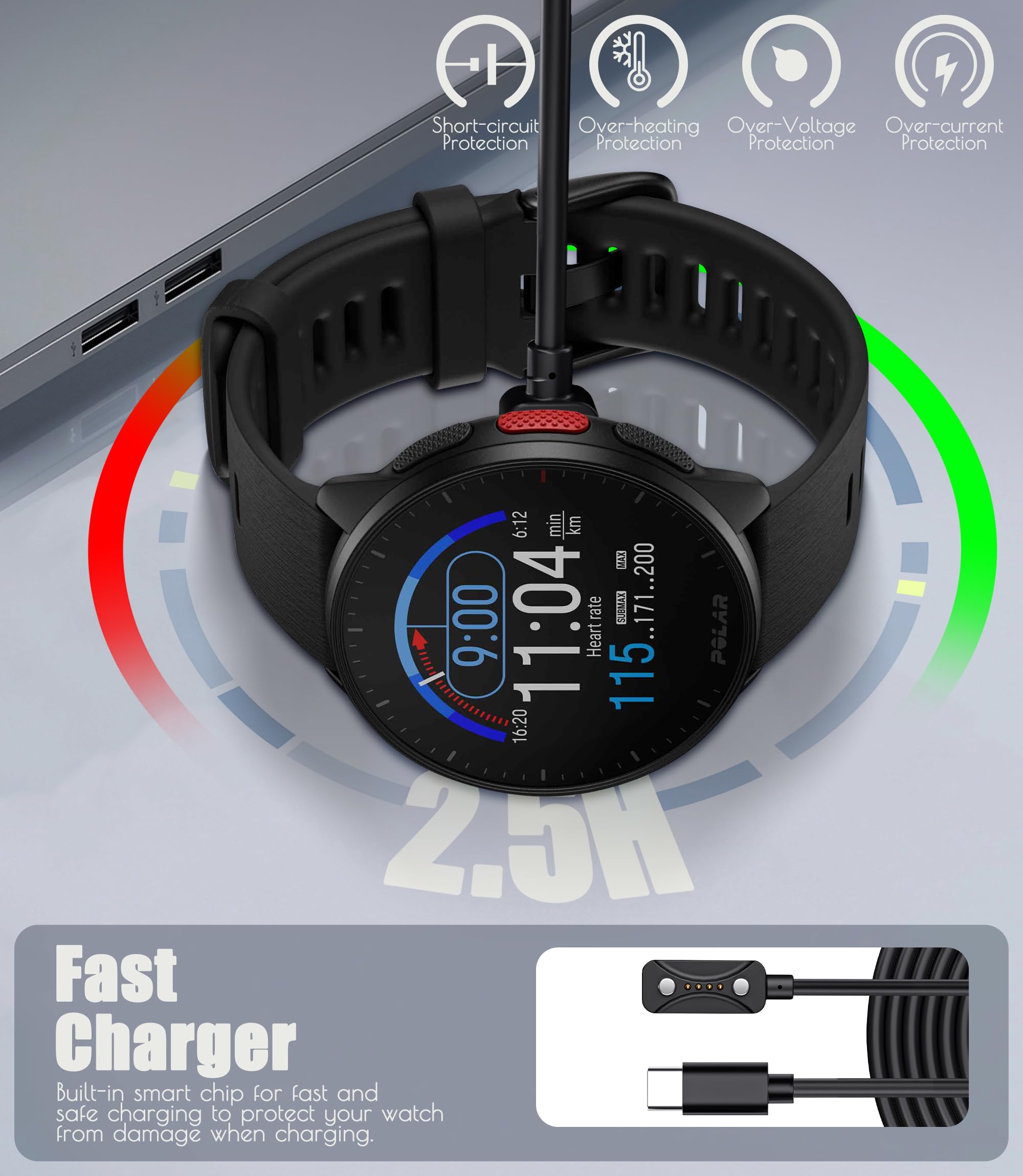 NEWZEROL Chargeur Cable de 1m Compatible avec Polar Pacer, Polar Pacer Pro, Polar Ignite 3, Grit X2 Pro, Polar Vantage V3, USB-A Câble de Chargement NEWZEROL Chargeur Cable de 1m Compatible avec Polar Pacer, Polar Pacer Pro, Polar Ignite 3, Grit X2 Pro, Polar Vantage V3, USB-A Câble de Chargement