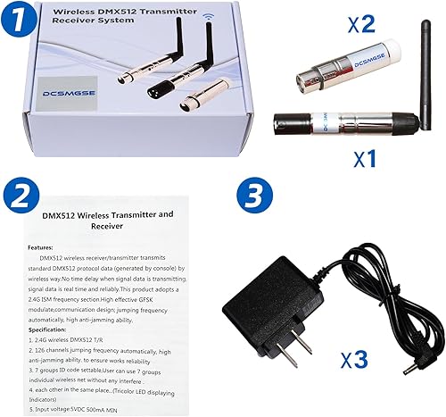 Miniatura 7 de DMX inalámbrico, 3 piezas DMX512 DMX Dfi DJ 2.4G inalámbrico 2 receptor y 1 transmisor etapa control de iluminación
