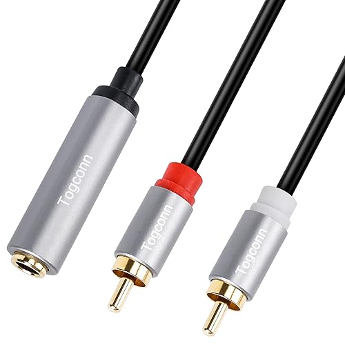 Cable de audio de 0.250 in a 2RCA, 0.250 in 14 pulgadas hembra TRS a estéreo Dual RCA macho y divisor de audio, cable adaptador de audio chapado en