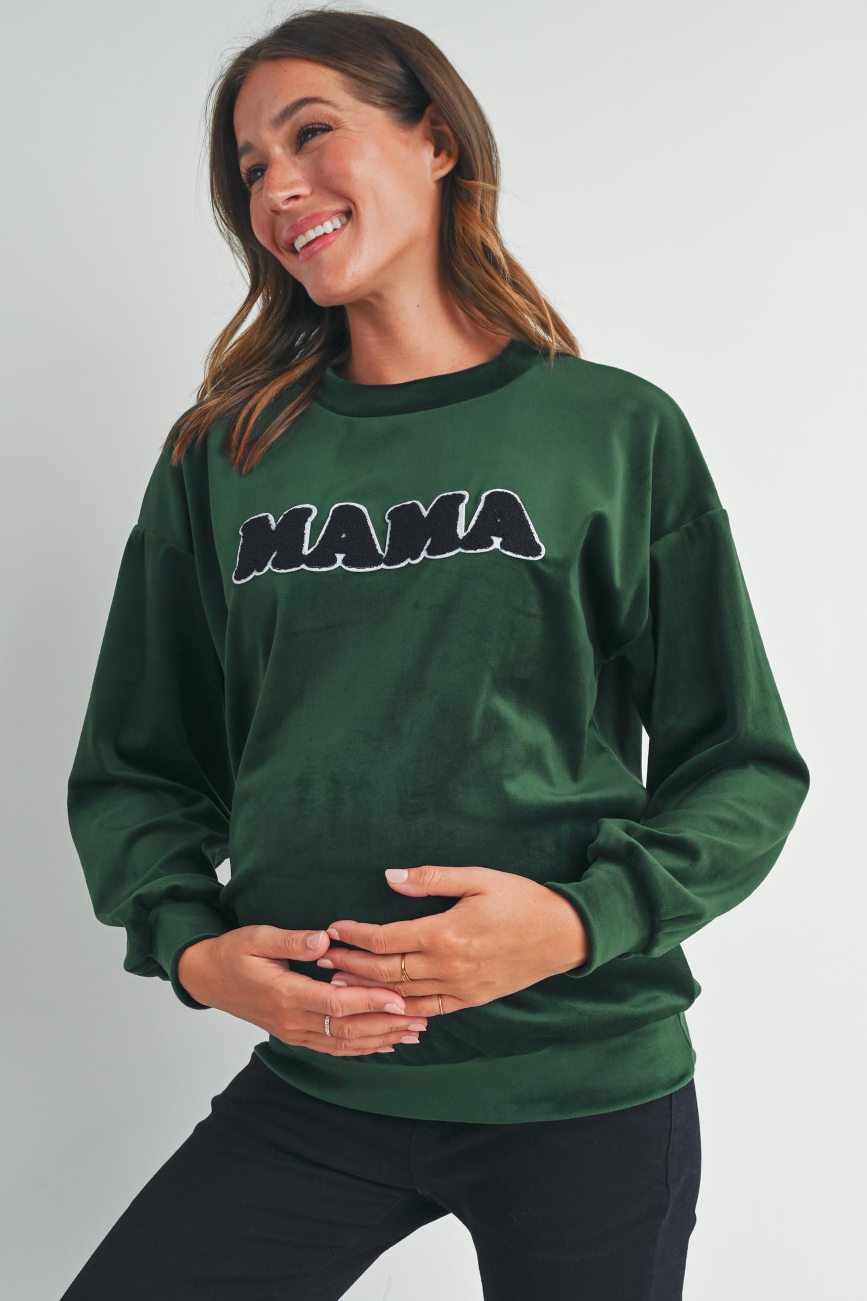 LaClef Sudadera de maternidad de terciopelo con cuello redondo para mujer