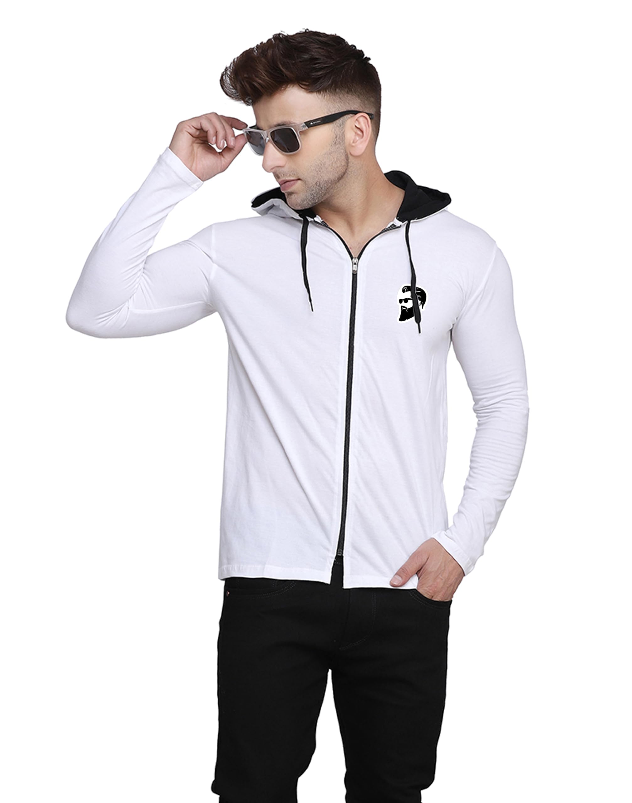 tfurnish Men's Zip-Up Hoodie Style T-Shirt | Dual Tone Full Sleeve Cotton Blend with Printed Logo | Casual Athleisure Wear-picture-34