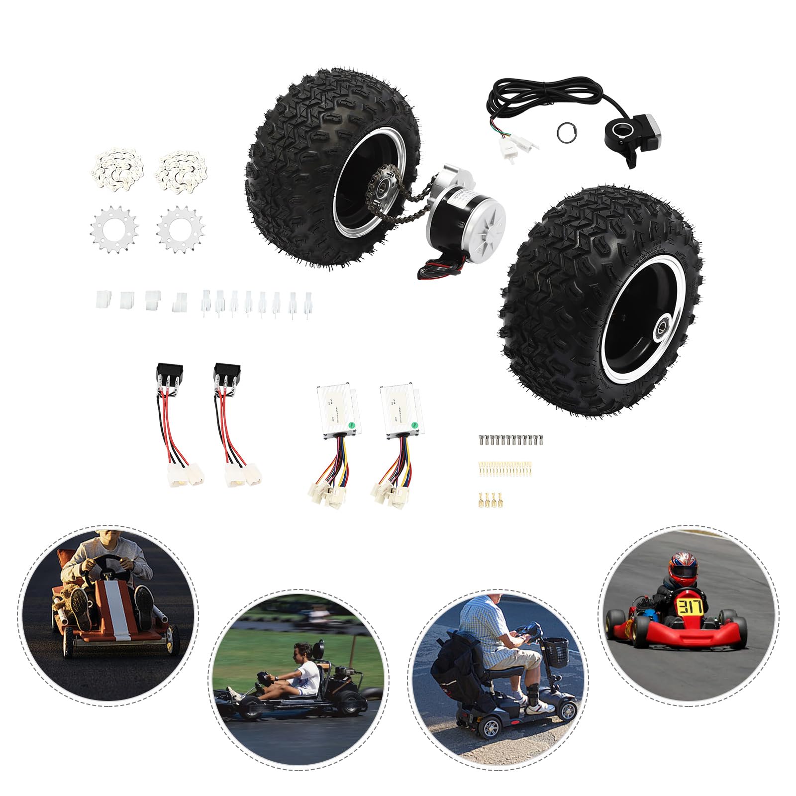 Set di motori a doppia ruota, 24 V, 250 W, per passeggini elettrici, componenti di modifica elettrica Go Kart, motore di azionamento con ruote doppie per passeggino da spiaggia, robusto set di