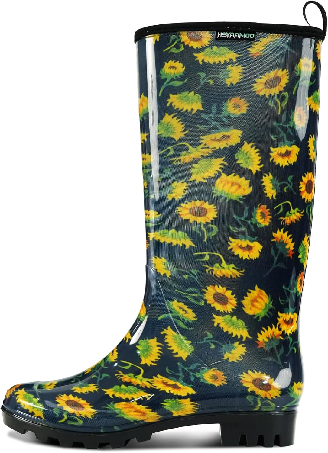 YAAMOO Women’s Tall PVC Rain Boots – Waterproof Non-Slip Garden Boots for Ladies, Lightweight Floral & Print Rubber Shoes
