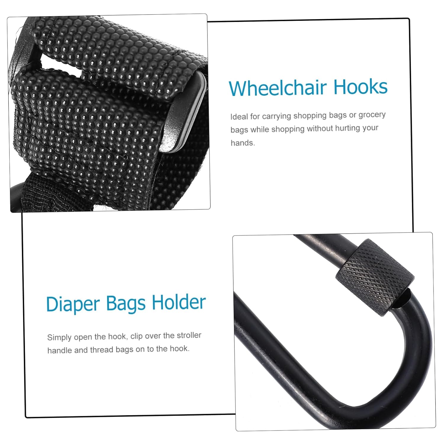 BESTonZON 6pcs Stroller Hanger Hooks Non- Heavy Duty Pram Clips for Diaper Bags and Shopping Strong Load Bearing Suitable for Pushchair and Motorbike Handles