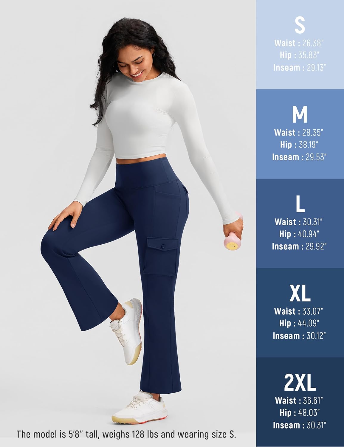 Women's Hiking Pants Fleece Lined High Waisted Thermal Flare Leggings for Women 6 Pockets Outdoor Travel Casual - Image 7