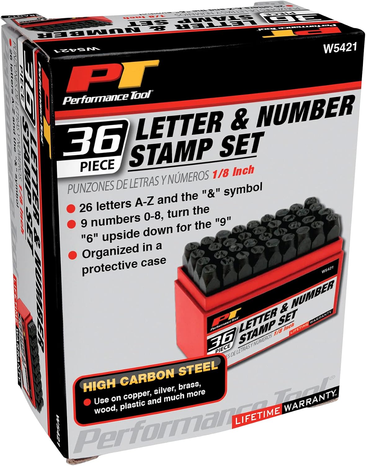 Performance Tool W5421 36 Piece 1/8-Inch Steel Letter/Number Stamping Set with Handy Storage Box for Identification on Most Items