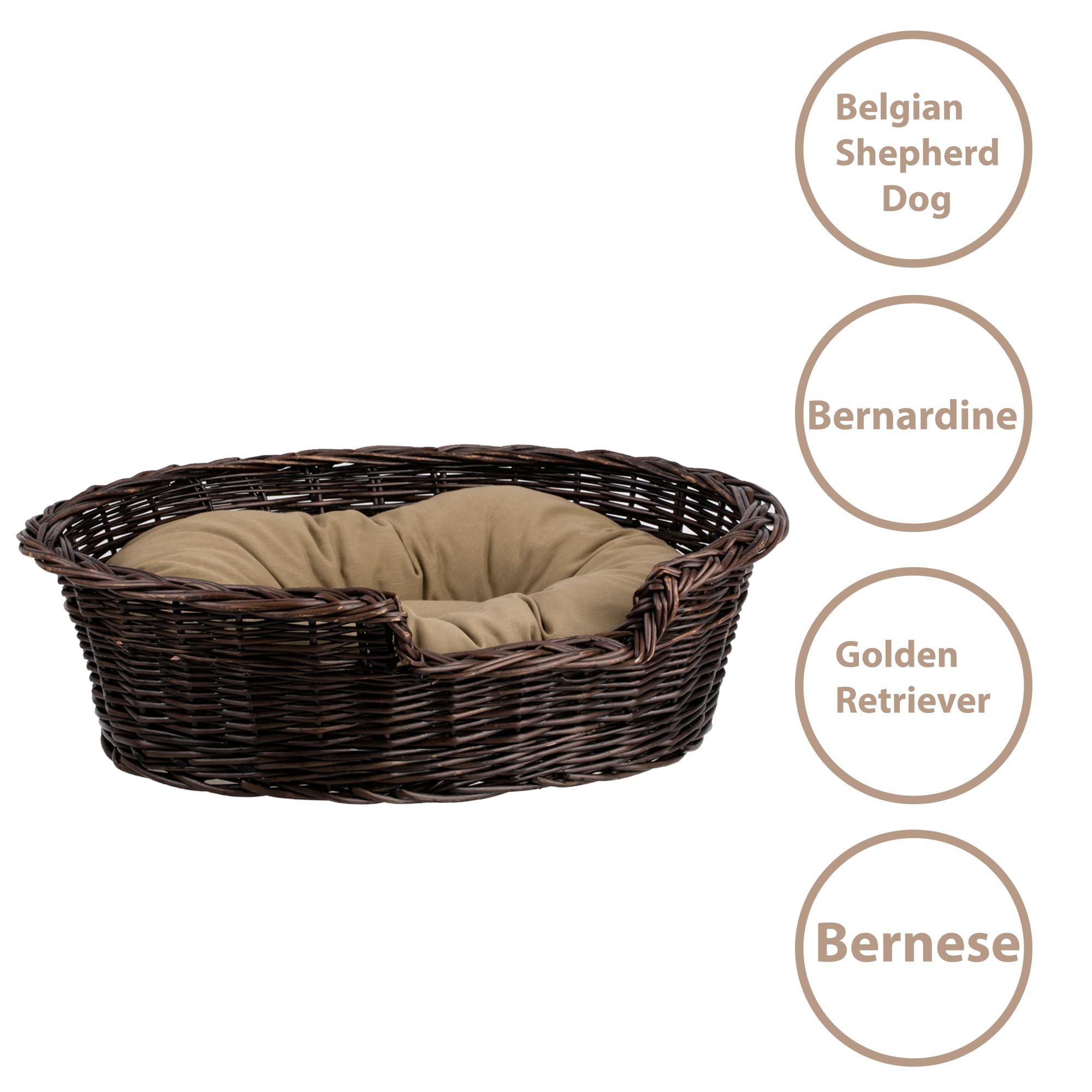 e-wicker24 Hundekorb aus Weide für Hund und Katze Hundebett Katzenbett mit Kissen Tierkorb geflochten Katzenkorb (100, Dunkelbraun)