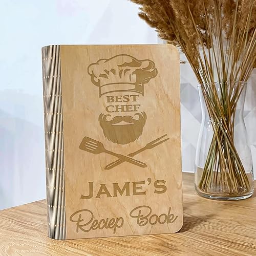 Miniatura 3 de Carpeta personalizada de madera para recetas, tamaño A5A4, textonombre grabado con láser, carpeta de diario de recetas personalizada para escribir,