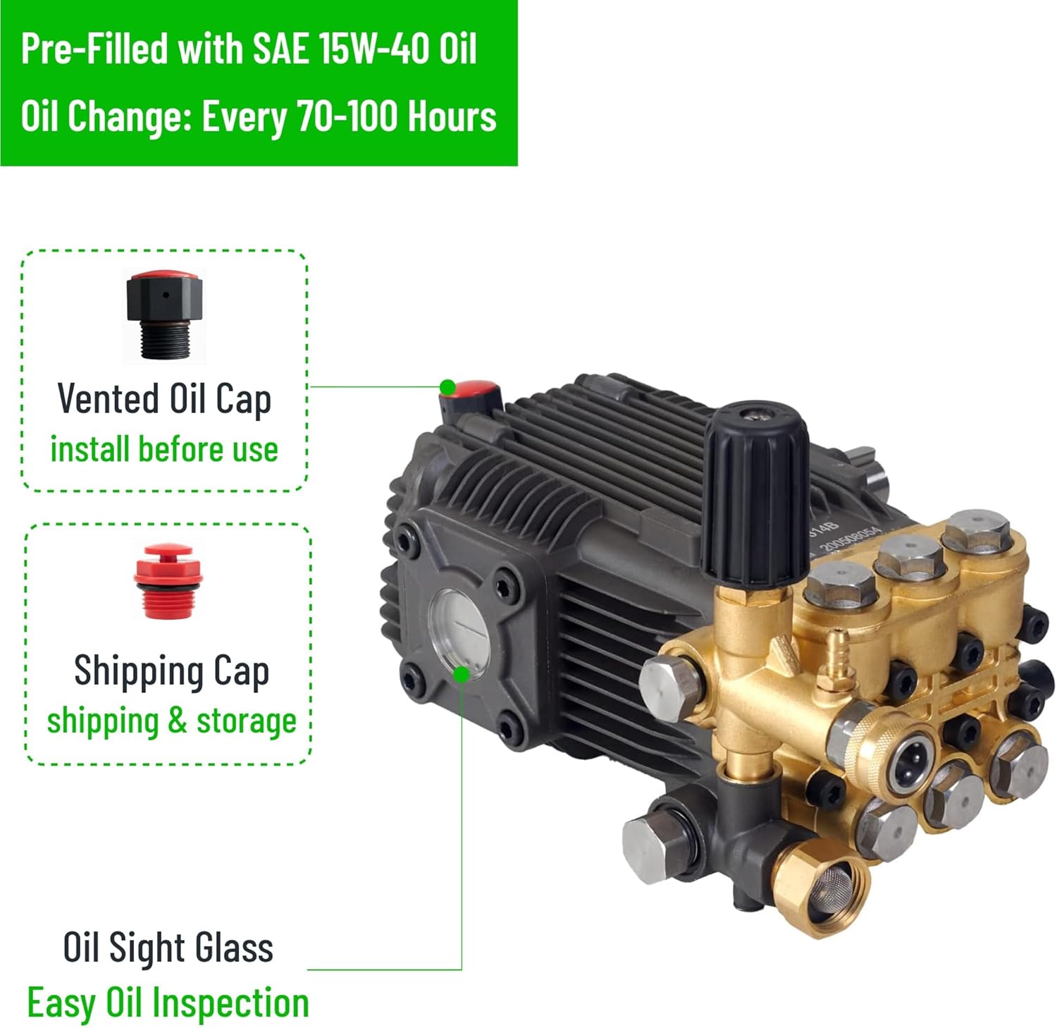 Canpump CE 3650 S: 3600 psi @ 5 US gpm Belt-Drive Pressure Washer Pump with External Unloader, 24 mm Solid Shaft, Max 1725 RPM, High Flow Horizontal Triplex Pump