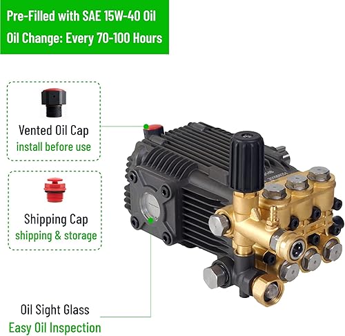 Miniatura 7 de CANPUMP CE 3650 S Bomba de lavado a presión de 3600 psi a 5 gpm EE. UU. con transmisión por correa, descargable externa, eje sólido de 24 mm, bomba
