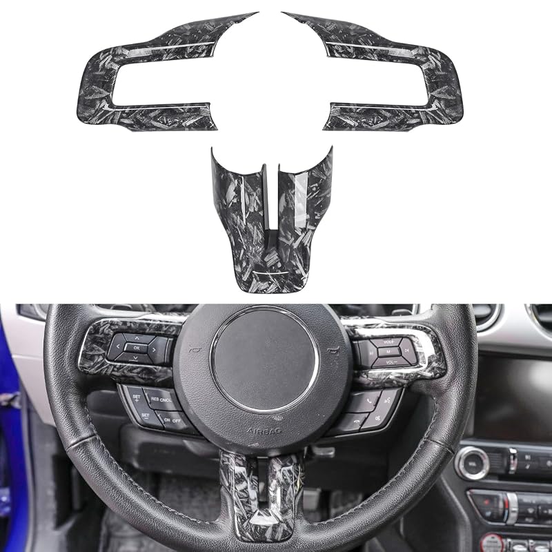 Kit de acabamento decorativo para volante Ford Mustang 2015–2023 em ABS com textura de fibra de carbono, 3 peças