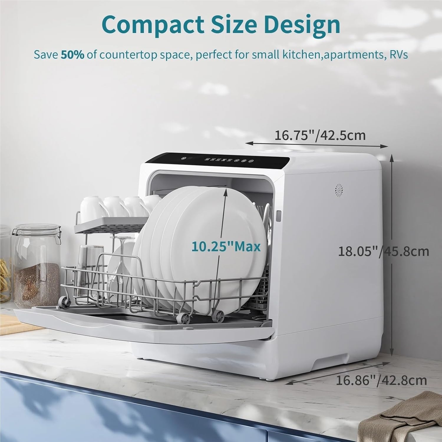 Countertop Dishwasher. Portable Dishwasher, 6 Wash Programs, Dual Water Supply, Auto Drying, For Kitchens, Apartments, RVs .Space Saving