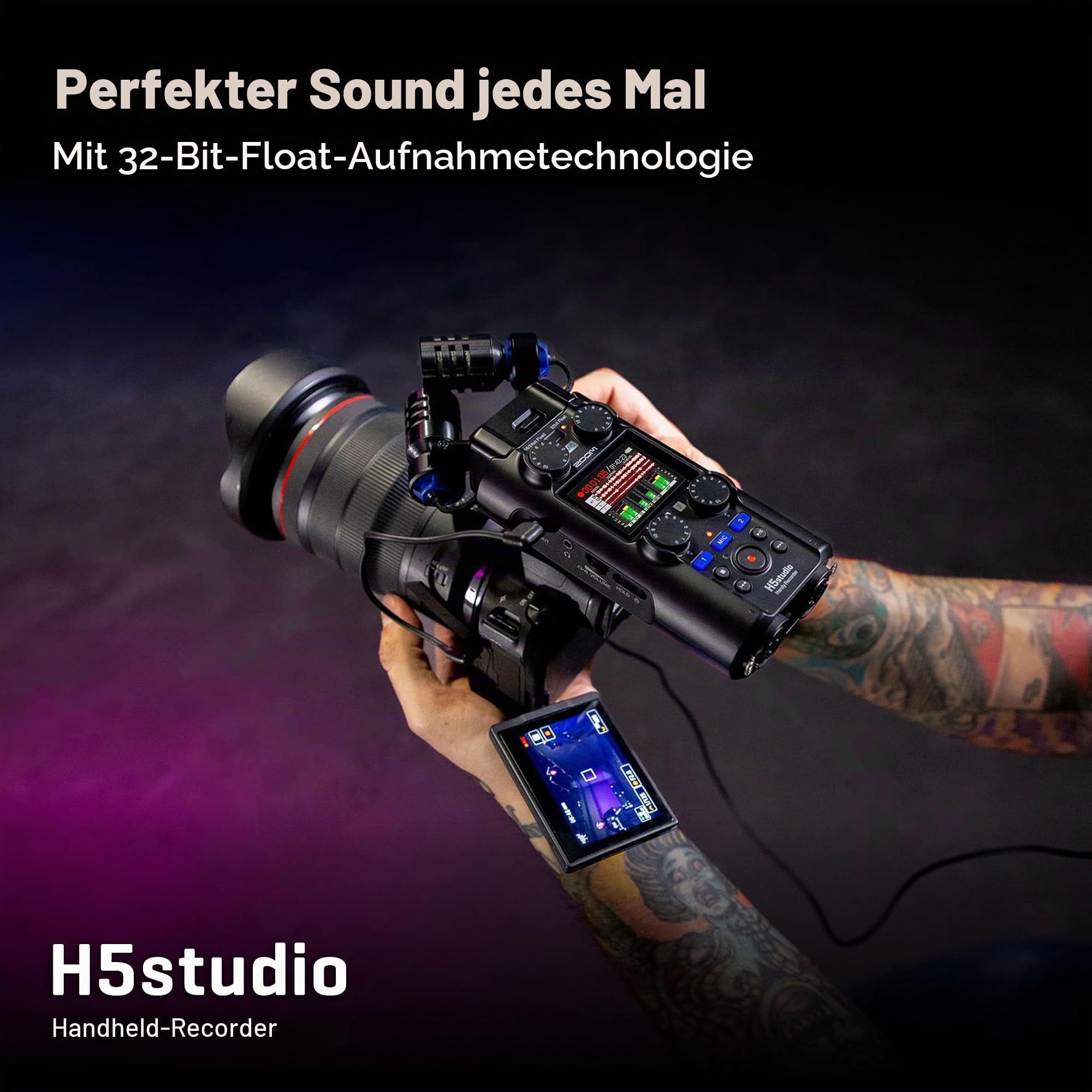 ZOOM H5studio, Handy Recorder mit 6 Spuren, regelbare Aufnahmen mit 192 kHz 32 Bit Float, Mikrofone und Vorverstärker in Studio-Qualität für makellose Klangqualität, schwarz