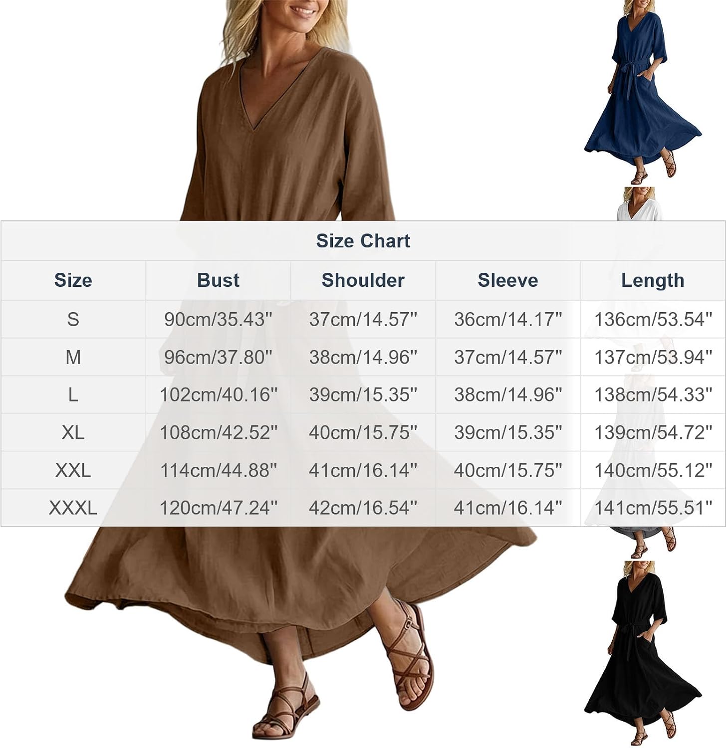 Women's V Neck Flowy Dresses, Summer Lightweight Casual Midi Dress 2026 Trendy 3/4 Sleeve Travel Sundress Resort Wear