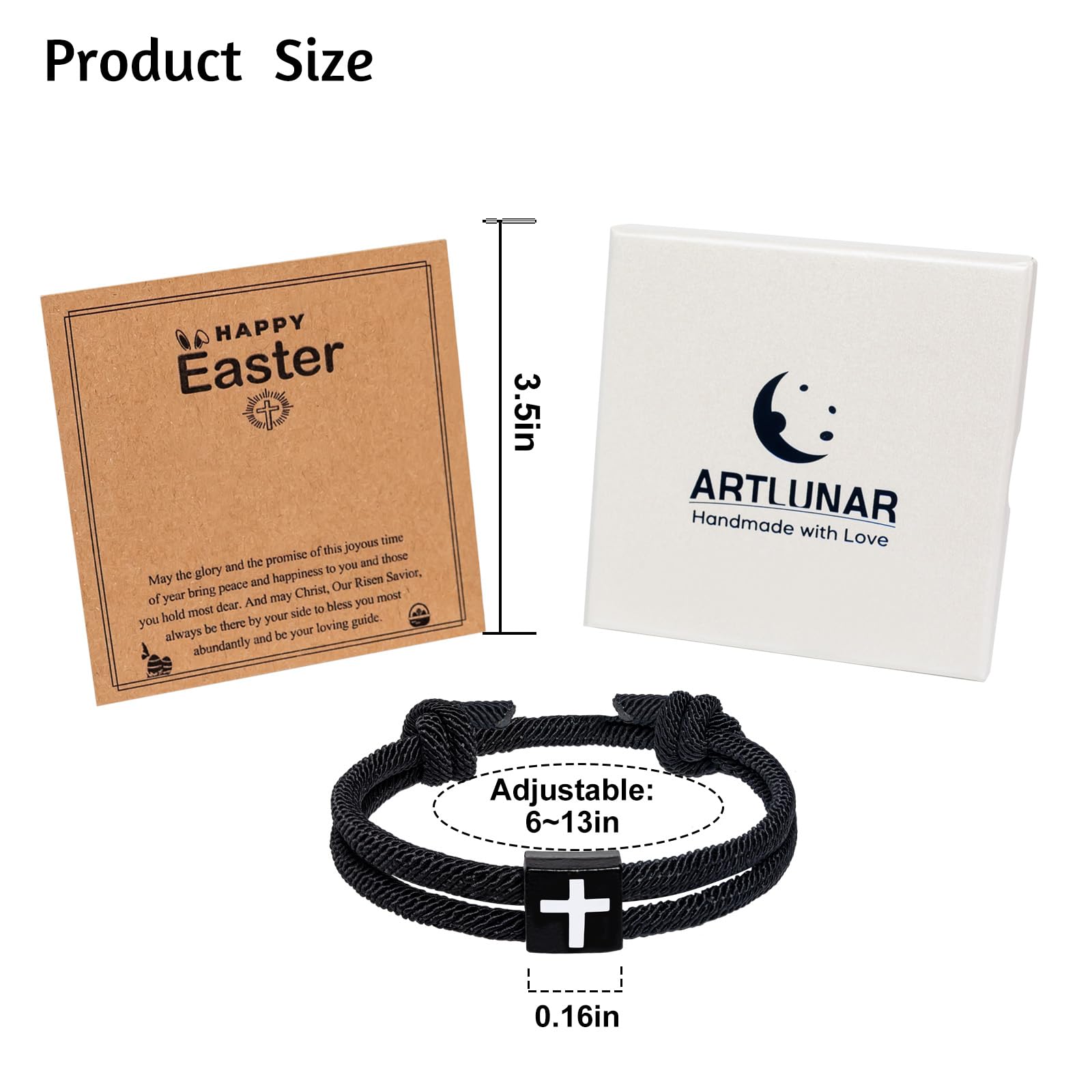 Artlunar Christian Easter Basket Stuffers for Teens Men Women Bible Verse Joshua 1:9 Cross Bracelet Braided Rope Adjustable Bracelet Baptism Confirmation First Communion Gifts