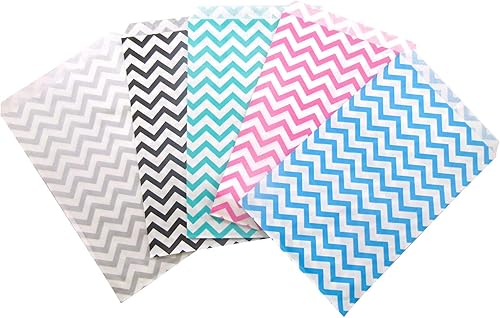 Miniatura 2 de 50 bolsas de regalo decorativas de papel plano de 8.5 x 11 pulgadas  patrones de color cheurón mixtos en bolsas blancas  para ventas, golosinas,