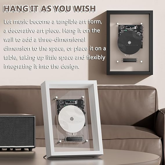 Wall Mounted Cd Player, Wall Mountable Music Frame Cd Player, W/Remote Control, 5.0 Bluetooth/3.5mm AUX Output, Without Speakers, for Home/corridor/Office/Wall Decor