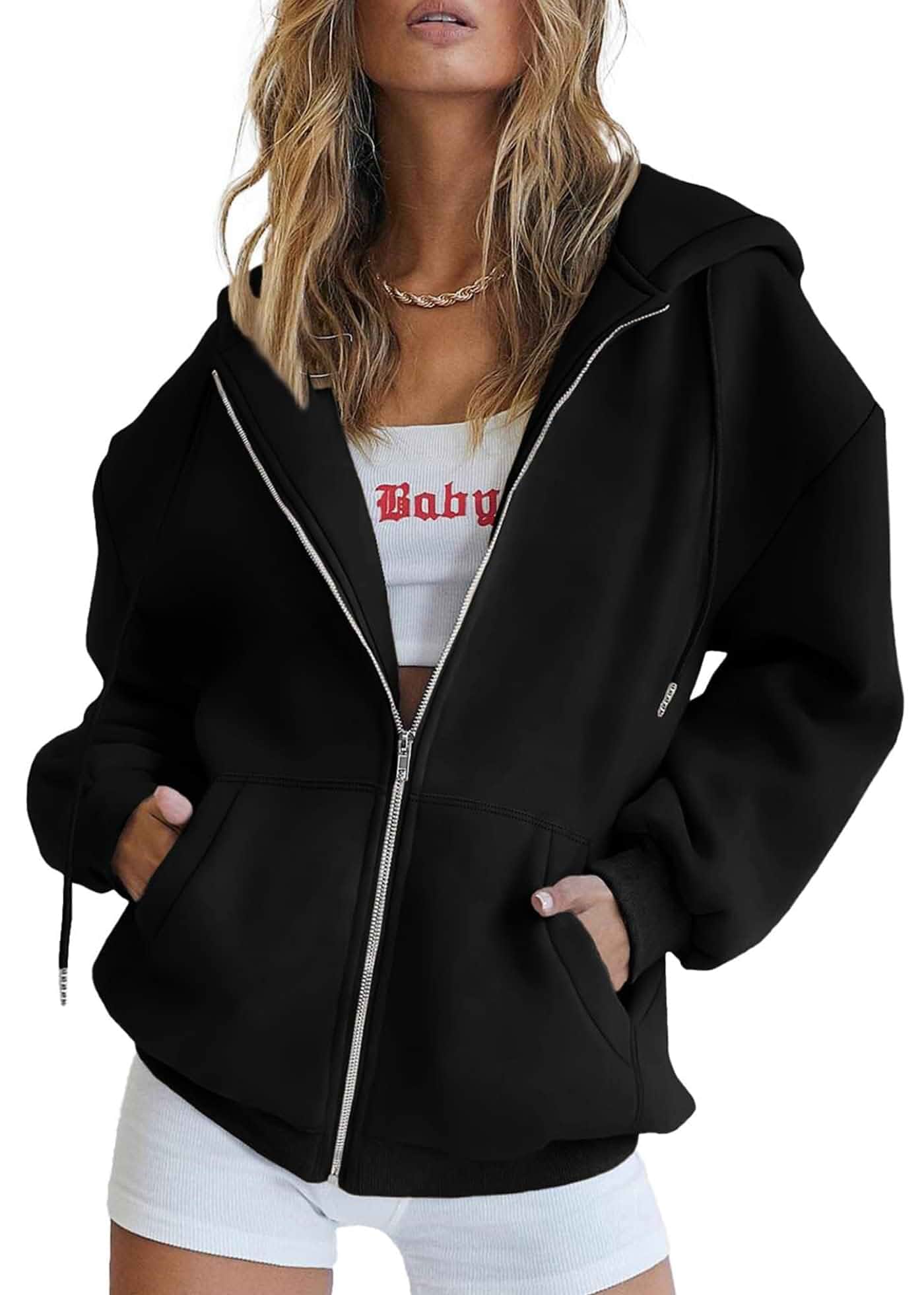 PRETTYGARDEN Women's Fall Zip Up Hoodies Sweatshirts Comfy Fleece Lined, Long Sleeve Pockets, Drawstring Hooded, Loose Fit, Trendy Y2K, Track Jackets, Spring Winter Clothing