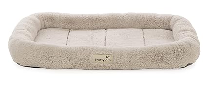 TrustyPup Quilted Crate | Plush Bolstered Pet Crate Mat | Cushioned Foam & Non-Skid Bottom | Machine Washable Dog Bed | Beige | Small (24