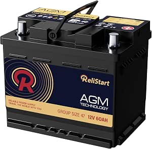 AGM Battery BCI Group 47 Car Battery-12v 60Ah H5 Size 47 Automotive Battery, 12V Battery Start and Stop Rechargeable Auto Starting Power, Deep Cycle,105RC, 680CCA