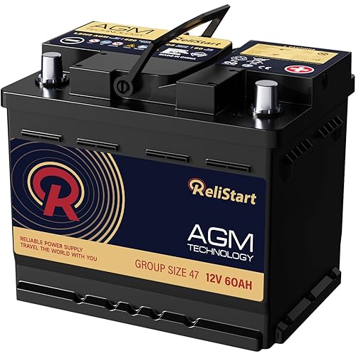AGM Battery BCI Group 47 Car Battery-12v 60Ah H5 Size 47 Automotive Battery, 12V Battery Start and Stop Rechargeable Auto Starting Power, Deep Cycle,105RC, 680CCA