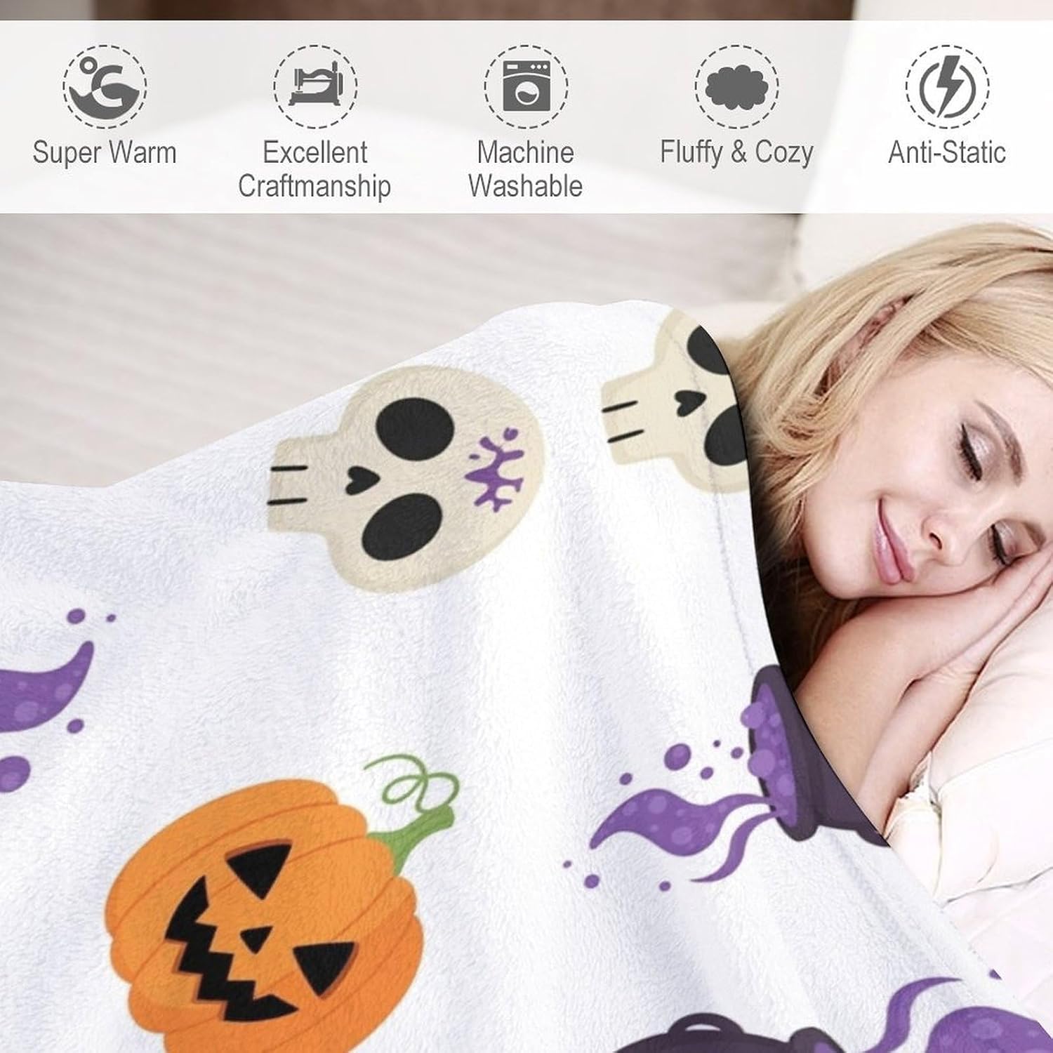 Halloween Themed Pumpkins Flannel Throw Blankets Soft Lightweight Fuzzy Plush Decor Blankets and Throws for Couch Sofa Bed 50"x60"