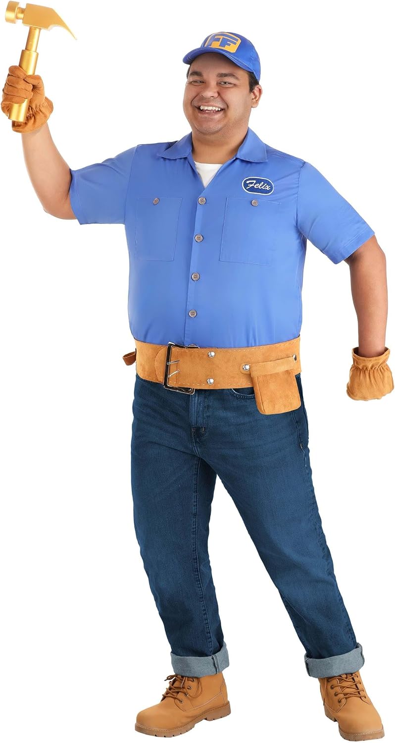 Disney Plus Size Wreck It Ralph Fix It Felix Men's Costume - Shirt, Belt, Hat, Gloves - Movie Character Outfit