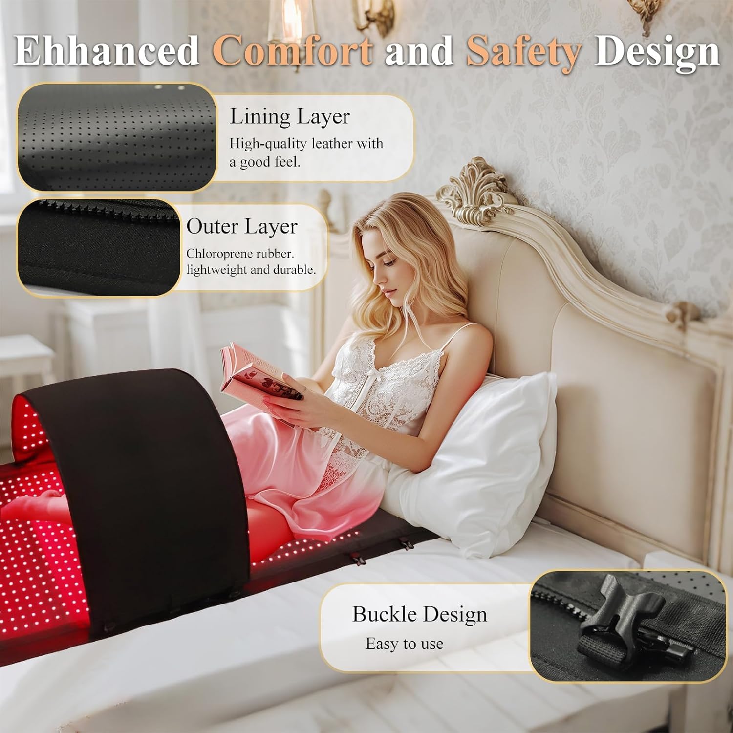 2026 Upgraded Red Light Therapy for Body,4 Modes Full Body Pain Relief,Large Size Dual-Wave LEDs(660nm&850nm),5-Level Intensity,10–90 Min Timer,Infrared Light Therapy Device for Home Use,Black - Image 6