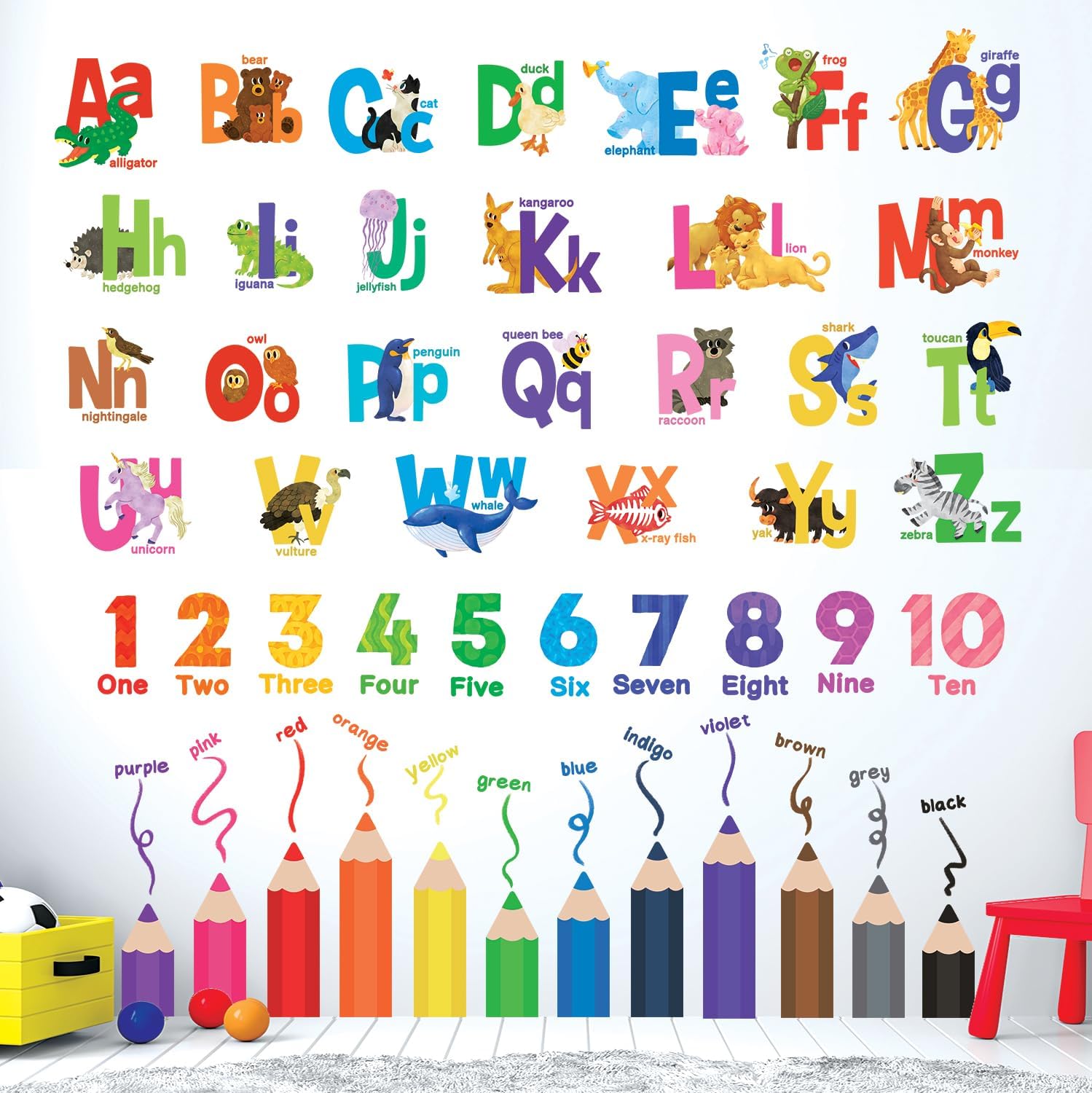 DECOWALL SG3-2316 Learning Alphabet Numbers Color Wall Stickers ABC ...