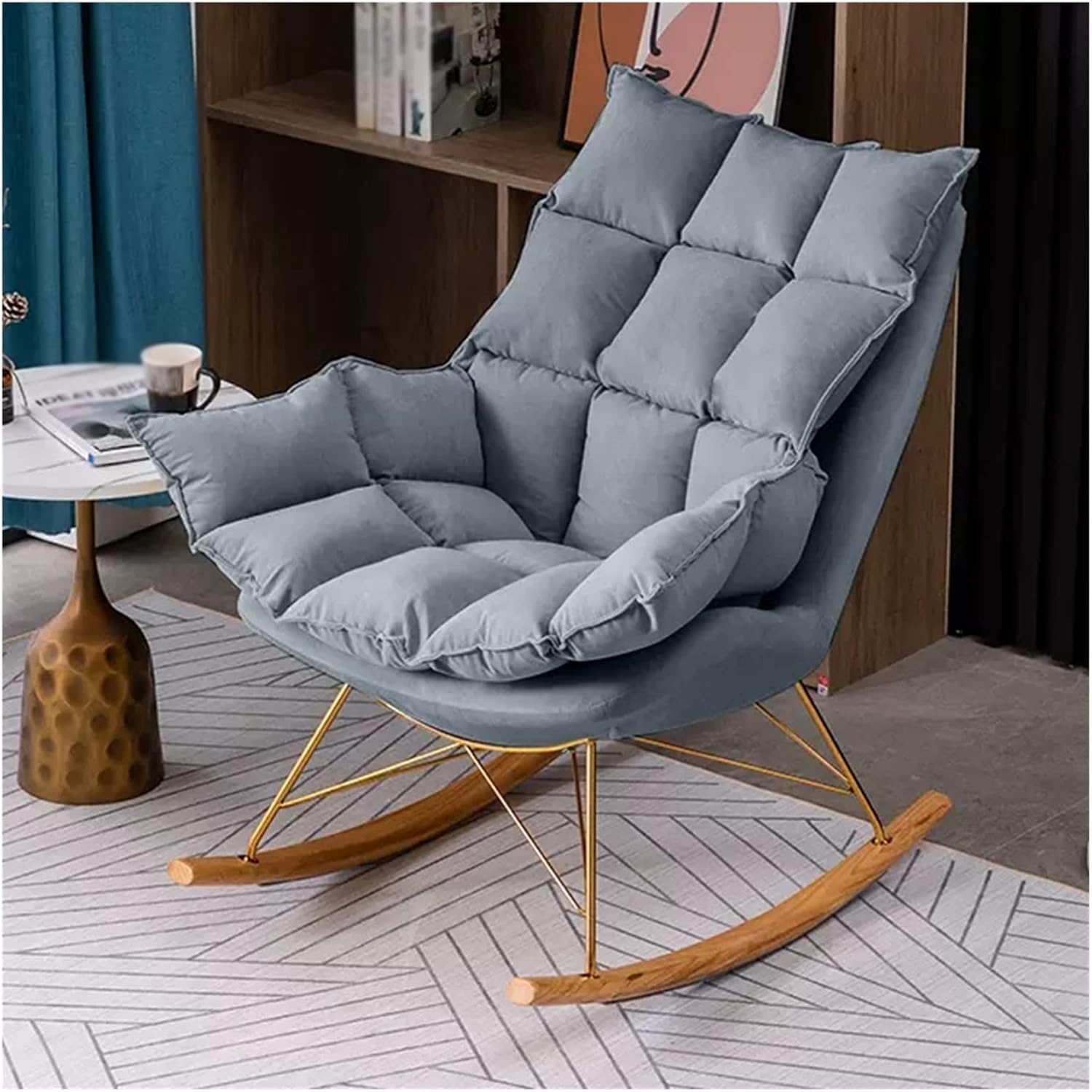 MEHWSUR Relax Rocking Chair Fabric Upholstered Glider Rocker Accent Chair with Thick Padded Cushion and Wood Legs Leisure Relaxing Chair for Nursery/Living Room (Color : Yellow)
