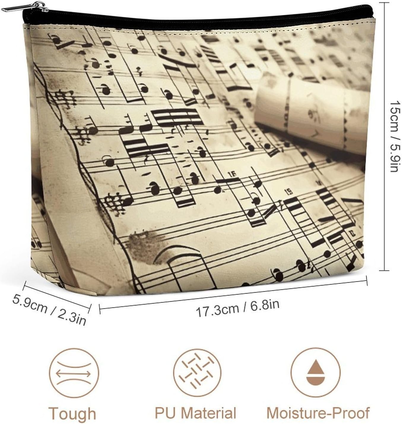 Sheet Music Makeup Bag PU Leather Waterproof Travel Cosmetic Bag for Women Girl Wide-Open Zippered Pouch Portable Toiletry Bags Organizer Case Travel Essentials Toiletries Accessories image 2
