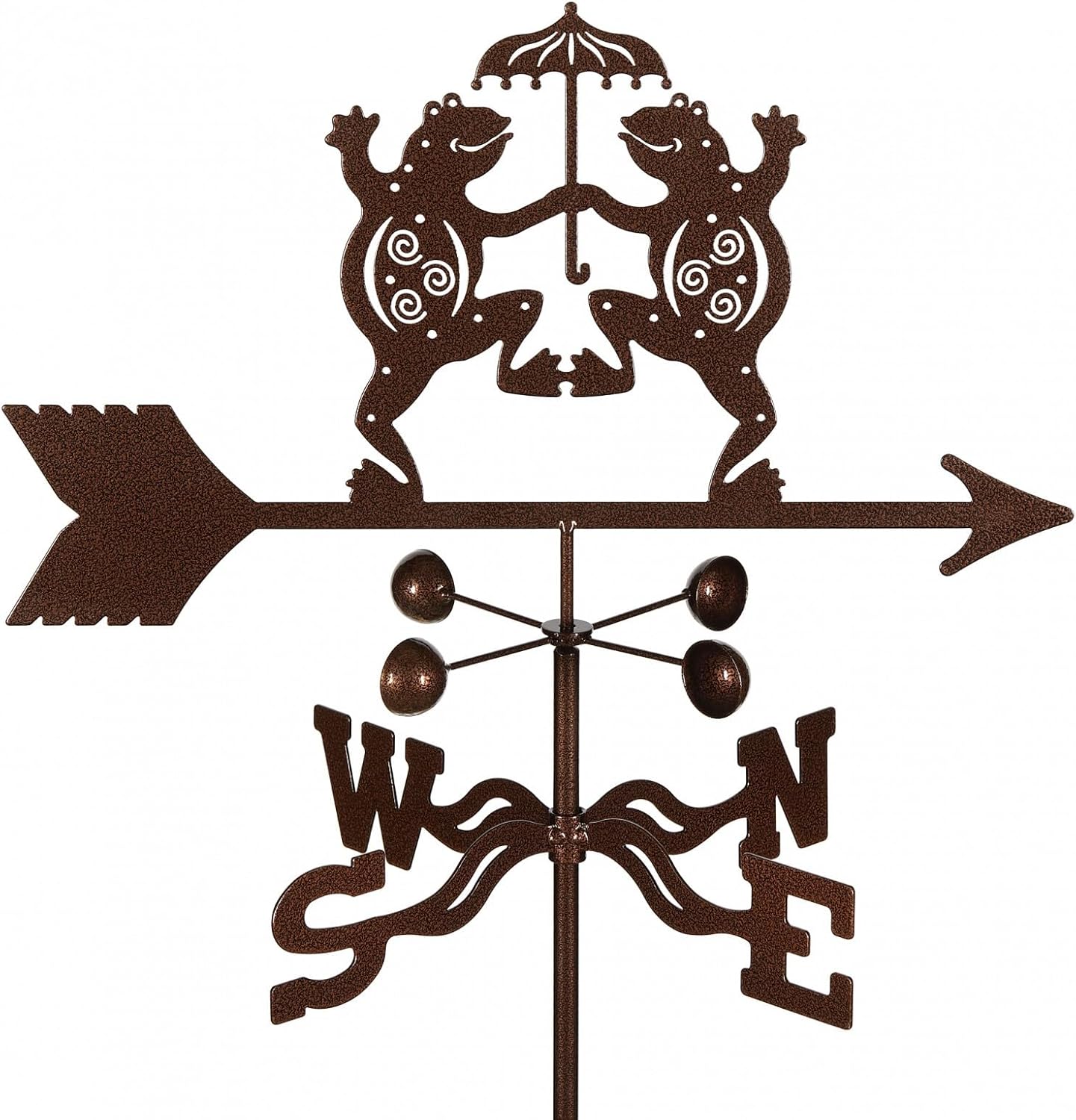 EZ Vane Dancing Frog Weathervane — Roof Mount, Wind Cups, Antique Copper Finish, Steel with Durable Triple Powder Coating, Handcrafted in USA