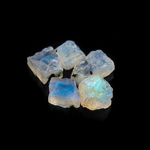 Miniatura 5 de Odrilliongems 5pcs Natural Raw Rainbow Moonstone Crystal, Rough Gemstone, DIY Jewelry Making, Wire Wrapping, Chakra Healing Crystals, Loose Stone