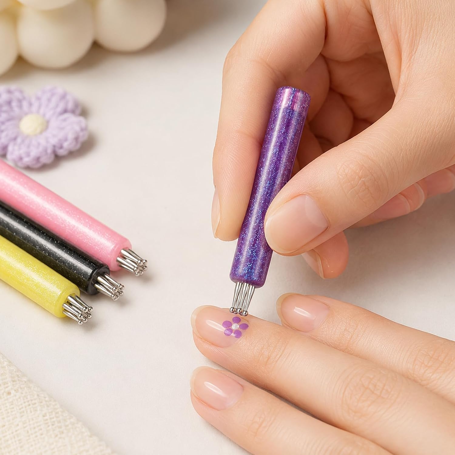 Nail Art Dotting Tool, Flower Dotting Tools Nail Art Set, Polka Dot Tools | 4 Color Dotting Tools with Comfortable Grip, Ideal for Home and Salon Nail Art Creations