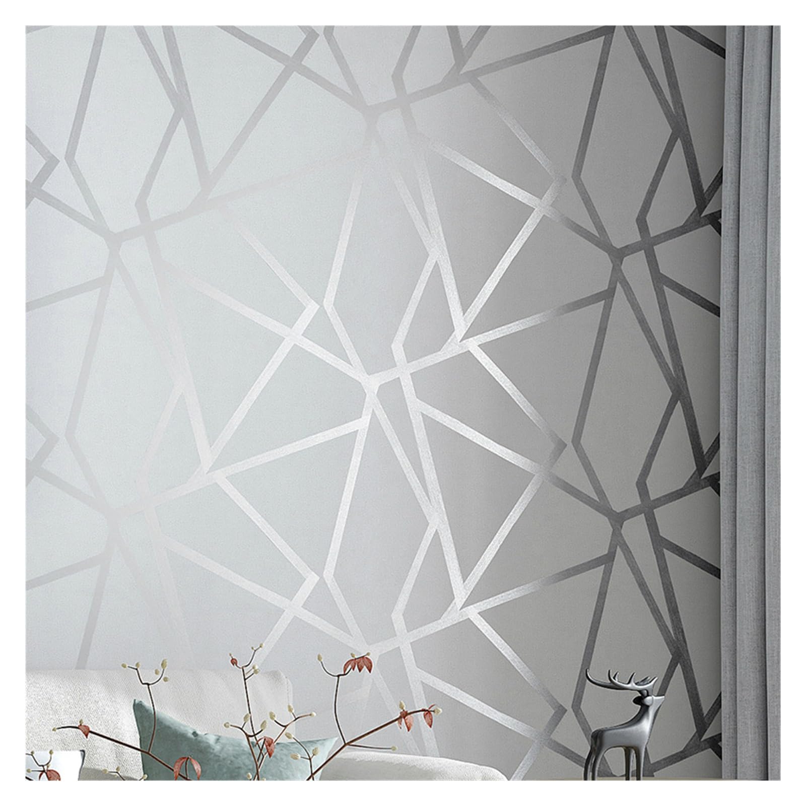 Wwpmnqd 5 Square Meters Wallpaper Simple Geometric Line Non-Woven Wallpaper Abstract Art Light Grey Irregular Stripes For Living Room(Silver)