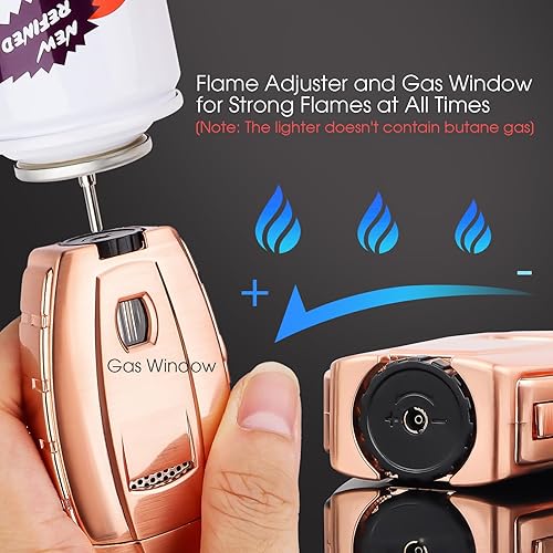 Miniatura 10 de Encendedor de cigarrillos todo en uno con llama doble de chorro ajustable, perforador de cigarros integrado, soporte para cigarrillos, regalo