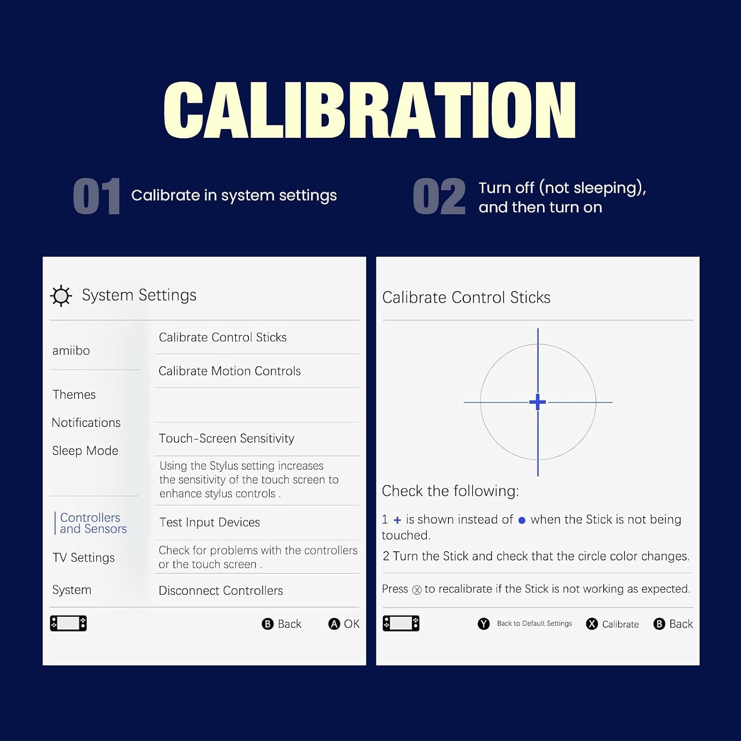 Nintendo Switch system settings for controller calibration
