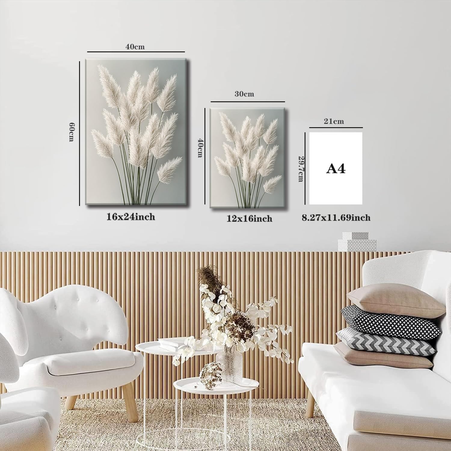 TUEASKY 3 Piece Canvas Wall Art Floral Wall Decor Neutral Pictures Flower Art Prints Botanical Paintings Beige Artwork For Bedroom Living Room
