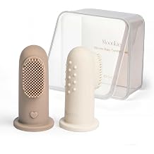 Moonkie Baby Toothbrush Finger Toothbrush Oral Cleaner Kit for 3 Months +, 2 Pcs Warm Taupe/Ivory