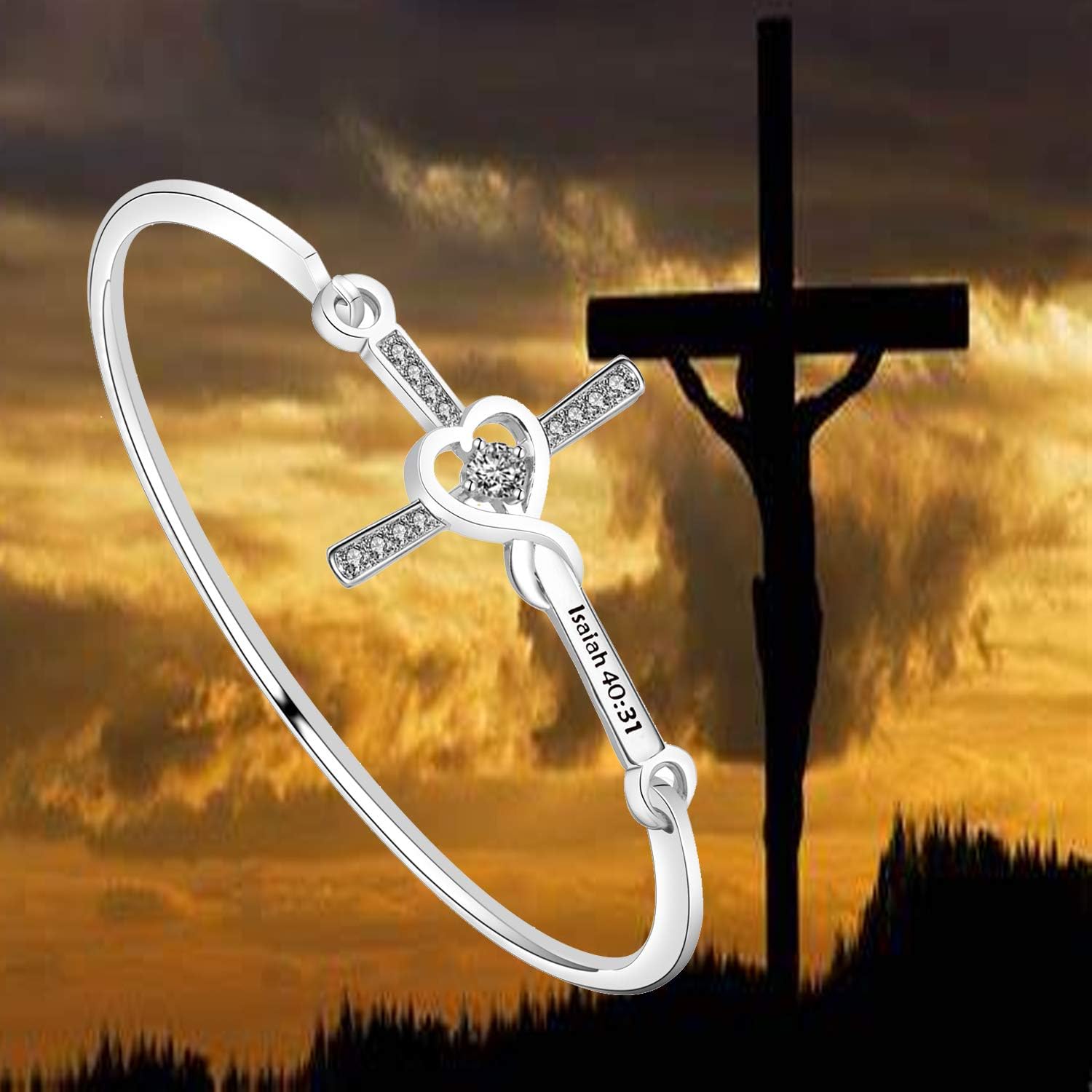 BEKECH Christian Jewelry Cross Charm Bracelet Bible Verse Isaiah 40:31 Faith Jewelry Religious Gift for Women - Image 7