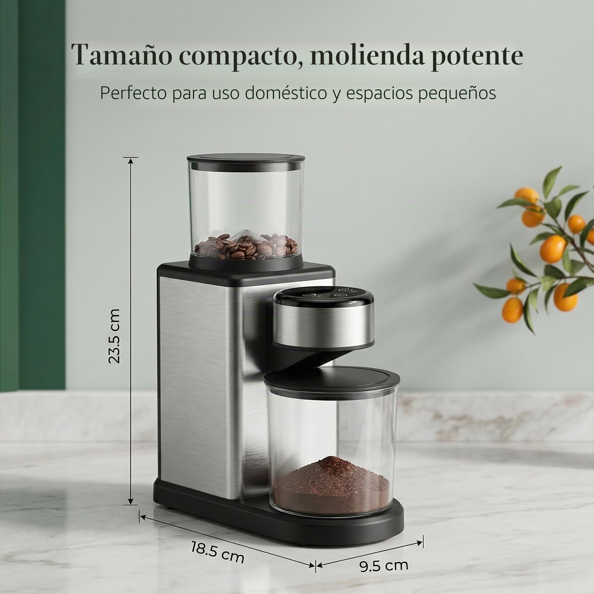 Molinillo de café eléctrico para el hogar, molinillo de cono de acero inoxidable, 25 grados de trituración, molinillo de café silencioso para espresso, café de filtro y jarra de