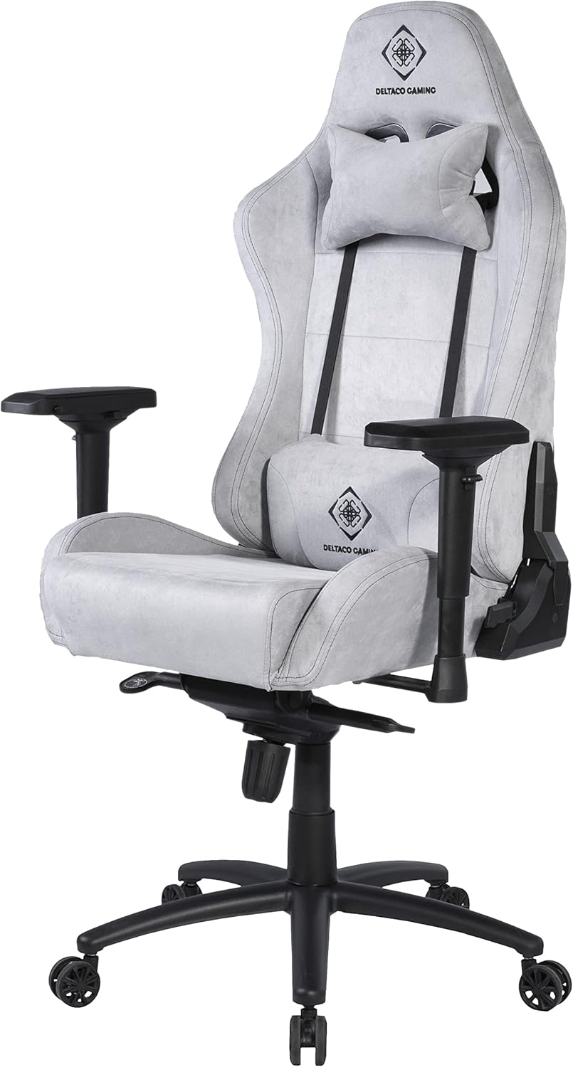Gaming chair with head and lumbar cushions attached