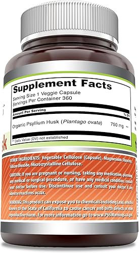 Miniatura 2 de Amazing Formulas Psyllium Husk 750mg 360 cápsulas vegetales Suplemento  Sin OMG  Sin gluten  Fabricado en Estados Unidos  Adecuado para vegetarianos