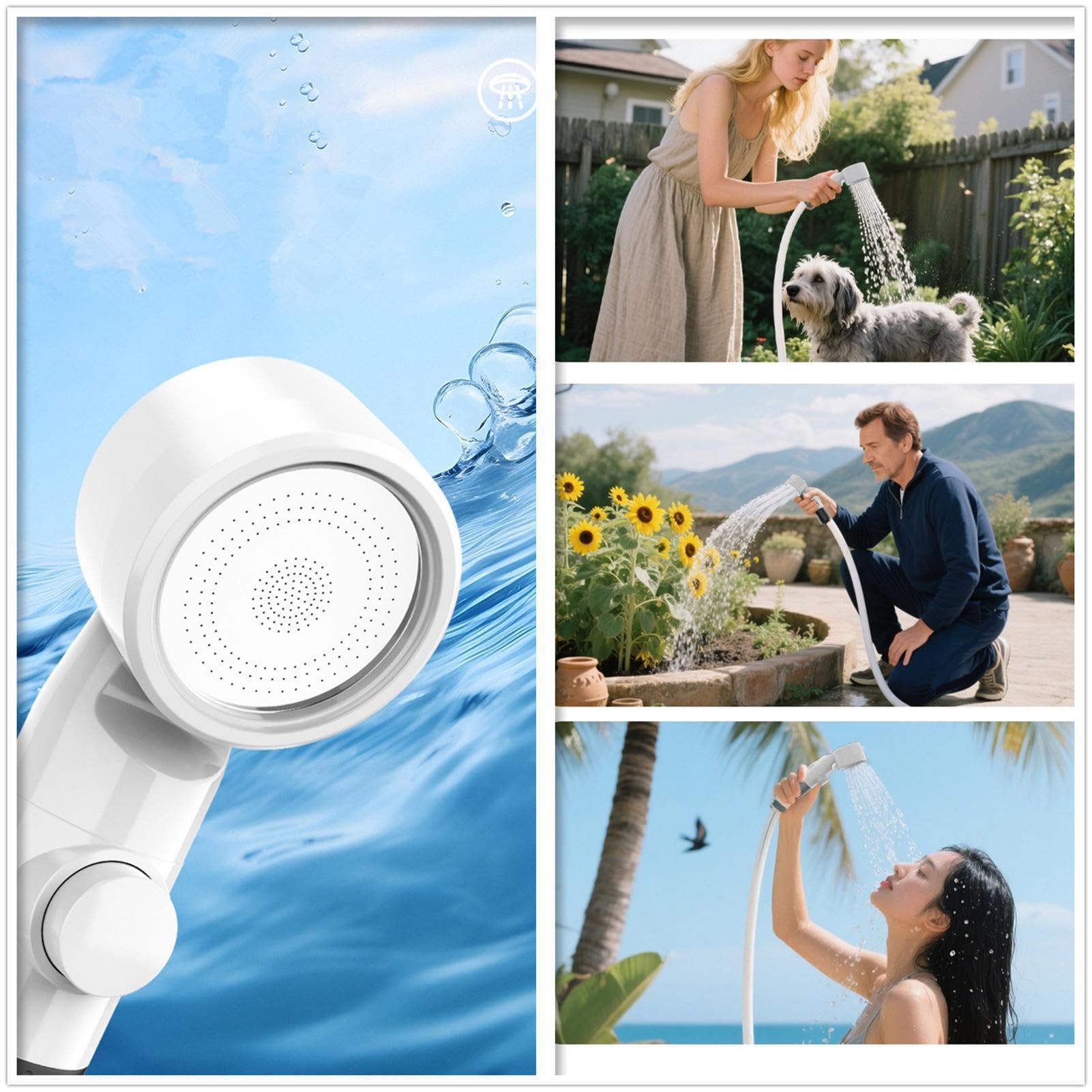 Ducha Portátil 3 modos de pulverización, recargable, impermeable y lavado