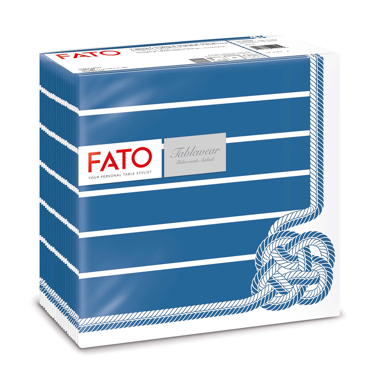 Fato - Dry Paper Napkins, Airlaid, Fabric Effect, Pack of 50 Napkins, Size 40x40 Folded in 4, Blue Skipper Decor
