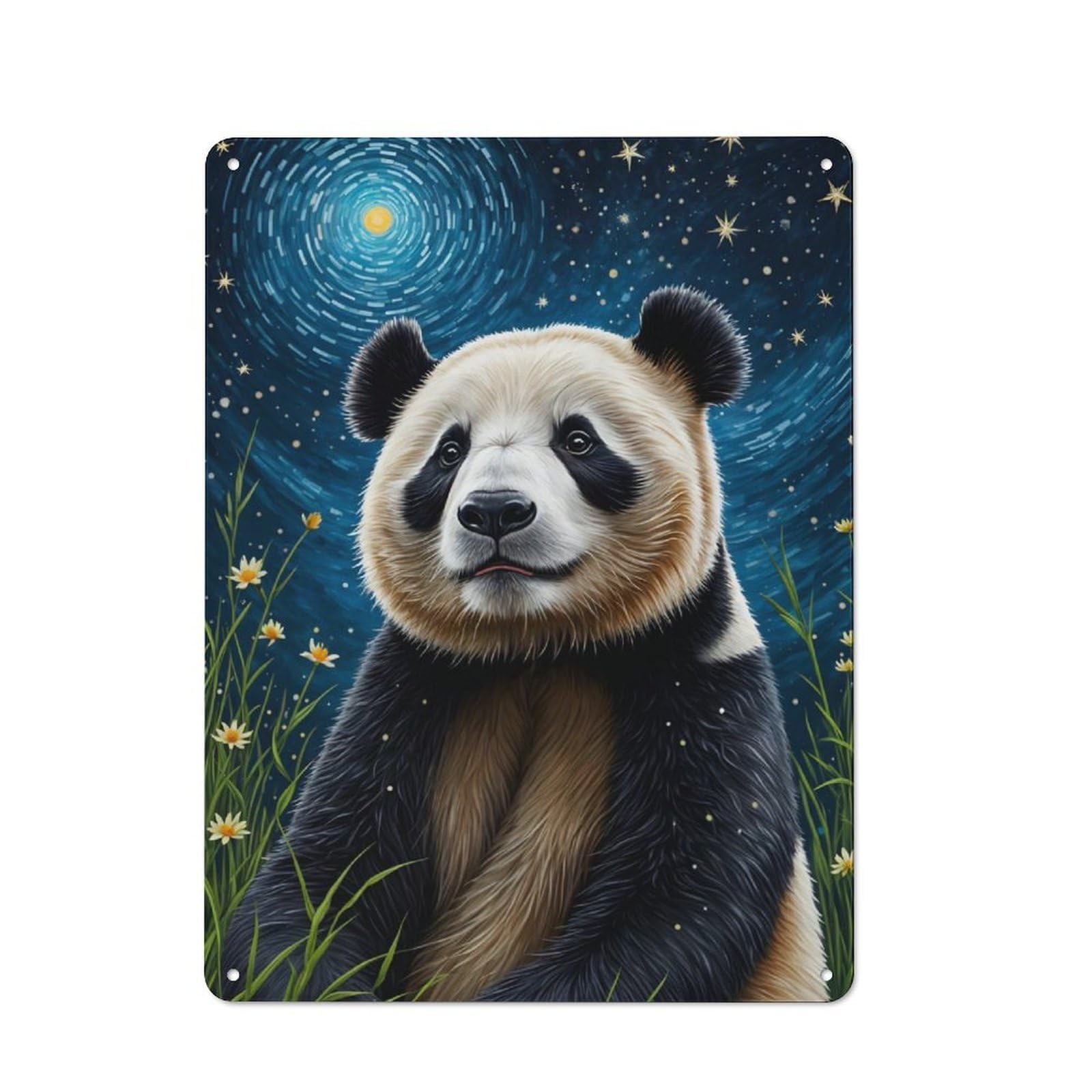 40x30cm Retro Metal Sign with Panda Starry Night for Home Office Or Studio, Suited to Wall Displays in Home Offices And Studios